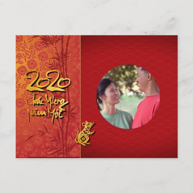 Têt Rat Year 2020 Photo frame Add your image HHP2 Invitation Postcard (Front)