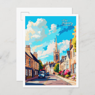 Tetbury England Art vintage travel illustration Postcard