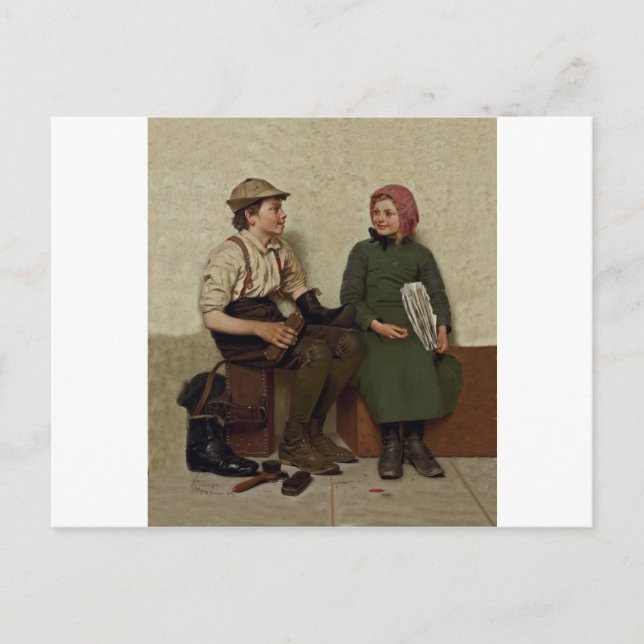 Tête à Tête~Shoe Shine Boy ~ News Girl Postcard (Front)