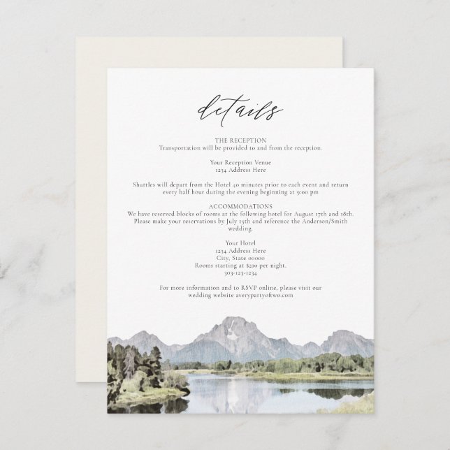 TETON NATIONAL PARK Mountain Wedding Details Card (Front/Back)