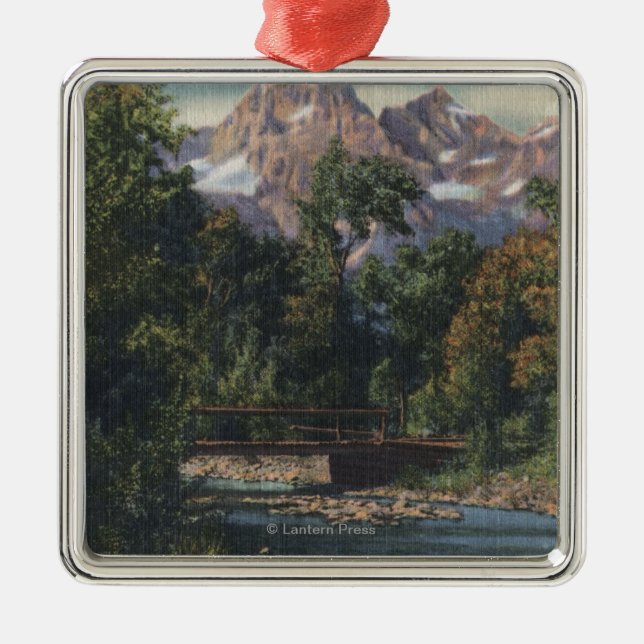 Teton National Park, WY - Twin Peaks View Metal Tree Decoration (Front)