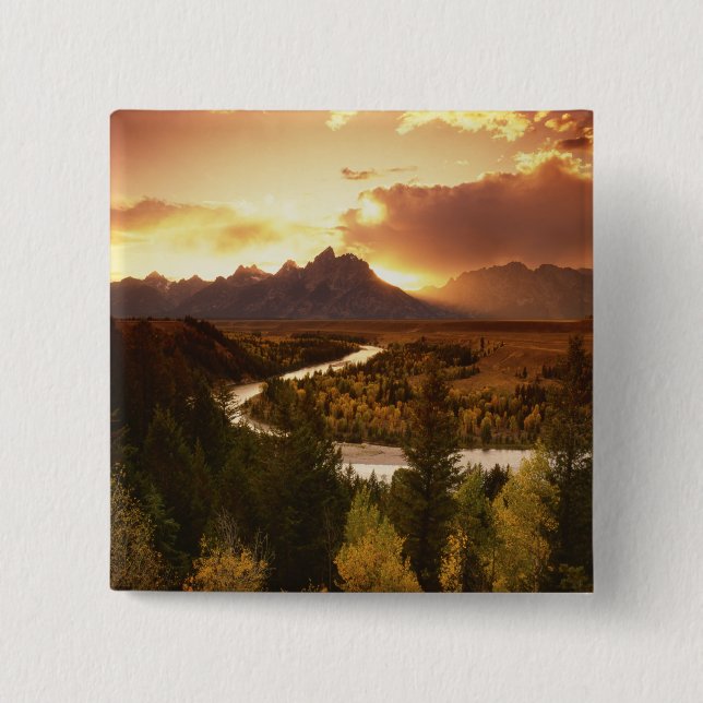 Teton Range at sunset, from Snake River 15 Cm Square Badge (Front)