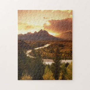 Teton Range at sunset, from Snake River Jigsaw Puzzle