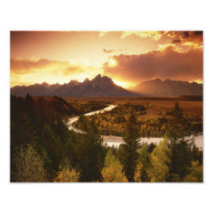 Teton Range at sunset, from Snake River Photo Print