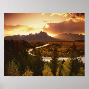 Teton Range at sunset, from Snake River Poster