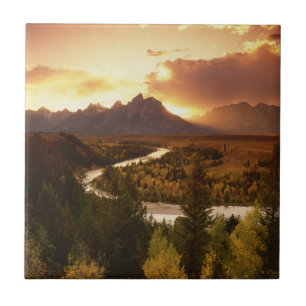 Teton Range at sunset, from Snake River Tile