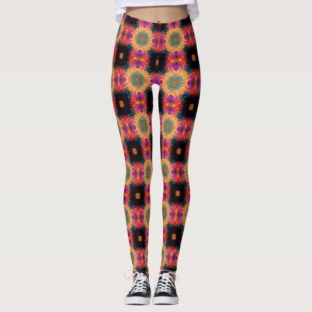 Tetra Colour Wild Pattern  Leggings (Front)