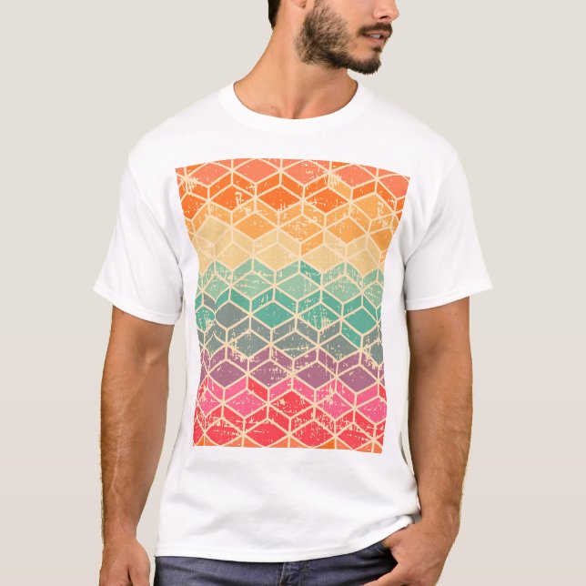 Tetragonal Geometric Grunge Seamless Pattern T-Shirt (Front)