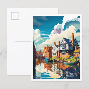 Tewkesbury England Vintage Travel Illustration Postcard