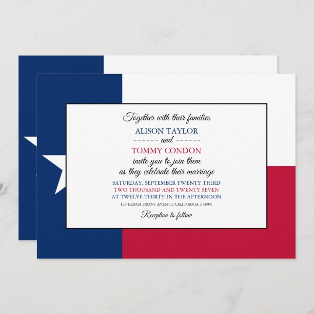 Texan Flag, Flag of Texas Wedding Invitation (Front/Back)