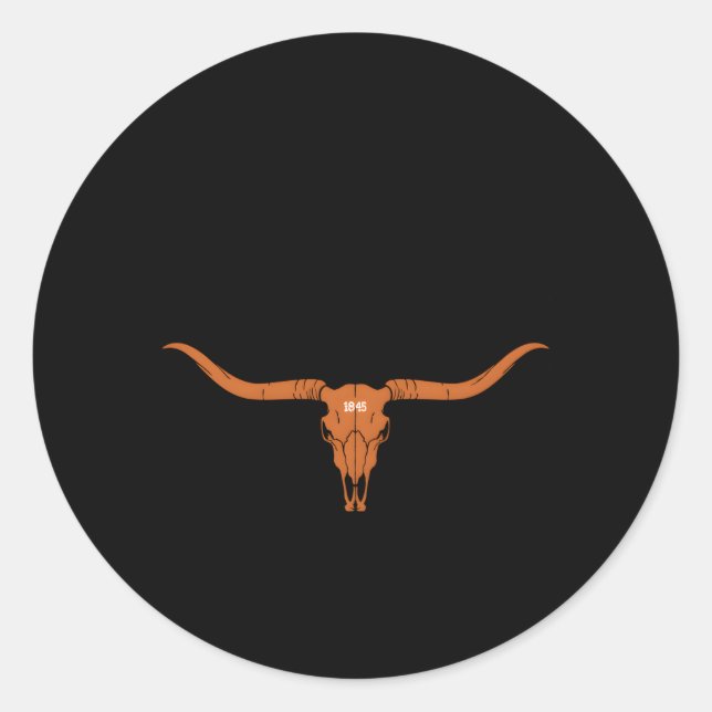 Texas 1845 Longhorn Cow And Rodeo Fan Classic Round Sticker (Front)