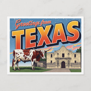 Texas Alamo Longhorn Cow Greetings Postcard