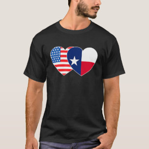 Texas and USA Flag Twin Heart for Texan Americans T-Shirt