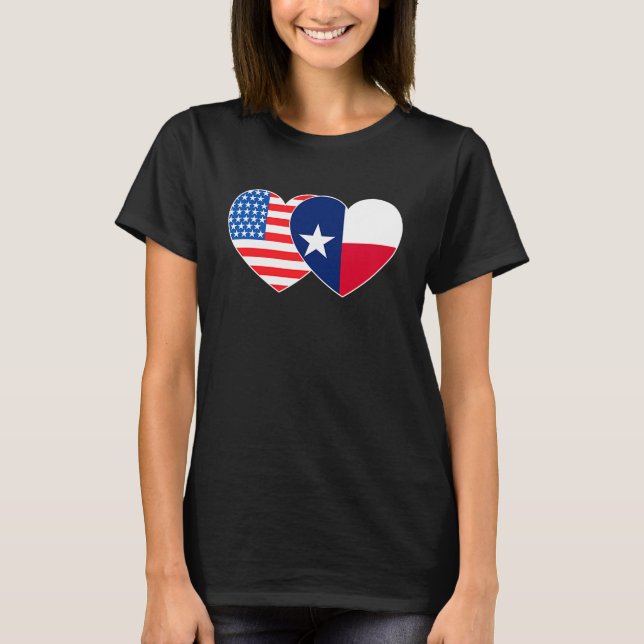 Texas and USA Flag Twin Heart for Texan Americans  T-Shirt (Front)