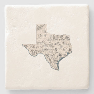 Texas Antique Picture Map Vintage State Chart Stone Coaster