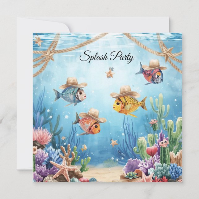 Texas Aquarium Cowboy Fish Party Invitation  (Front)