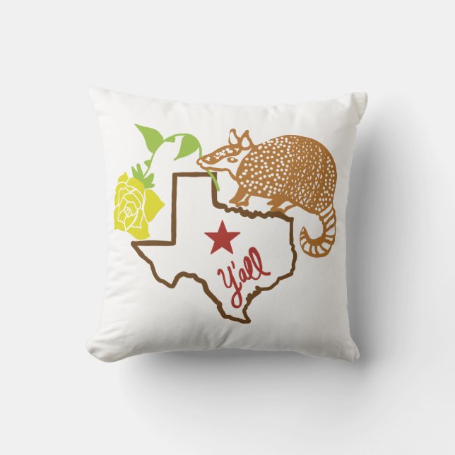 Texas Armadillo and Yellow Rose Cushion (Front)