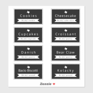 Texas Bakery Food Name & Price Sticker Labels