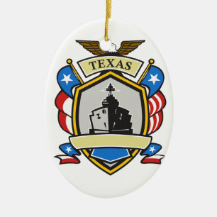 Texas Battleship Emblem Retro Ceramic Tree Decoration