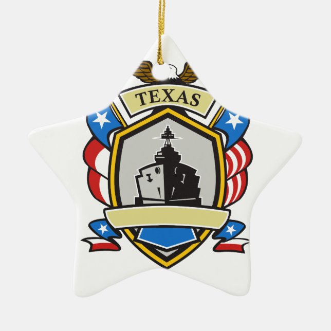Texas Battleship Emblem Retro Ceramic Tree Decoration (Front)