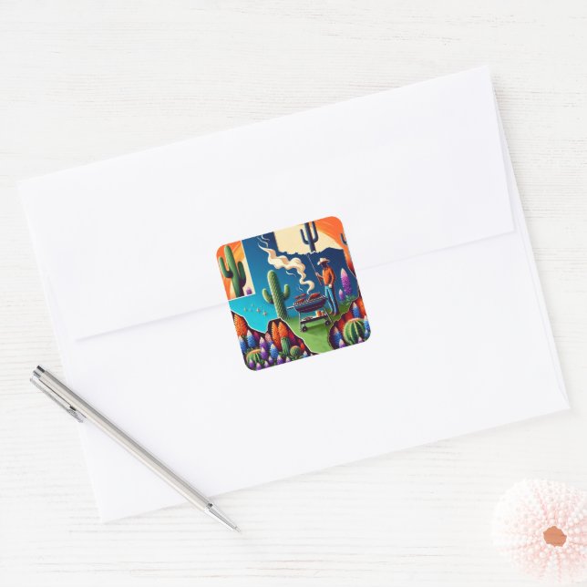 Texas BBQ Party 1 Square Sticker (Envelope)