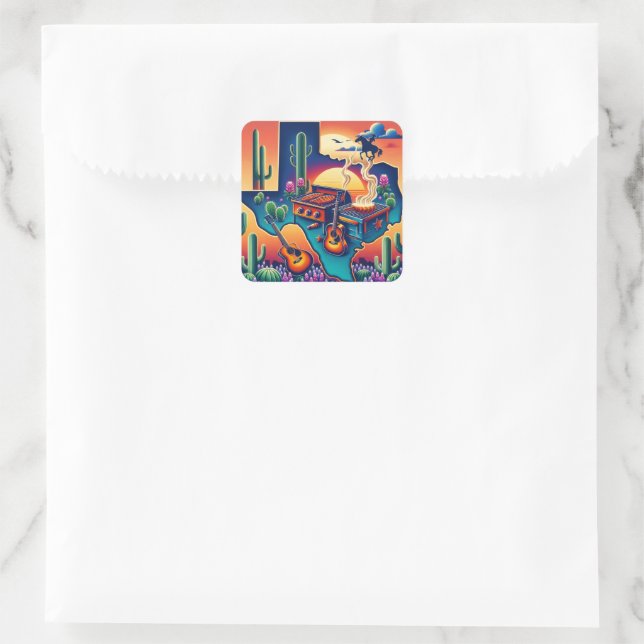 Texas BBQ Party 2 Square Sticker (Bag)