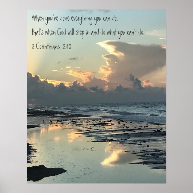 Texas Beach Sunrise, Scripture Verse, Corinthians Poster (Front)