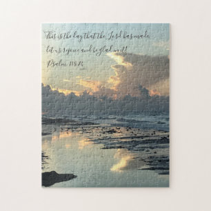 Texas Beach Sunrise, Verse from Psalm 118:24 Jigsaw Puzzle