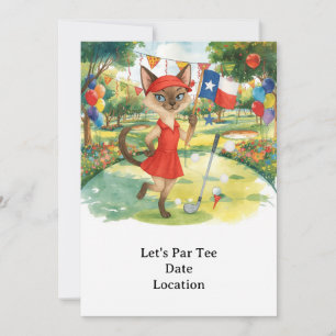 Texas Birthday Themed for GOLFER Cat Lovers  Invitation