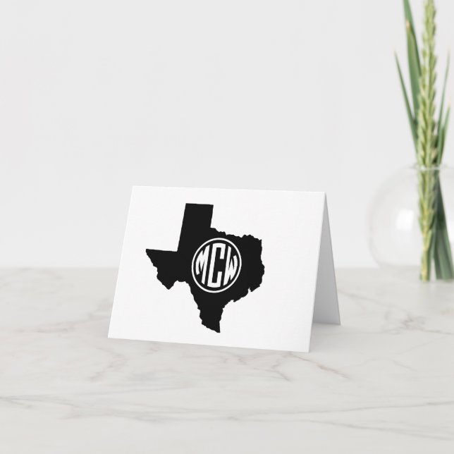 Texas Black White Preppy Circle Monogram DIY BG Thank You Card (Front)