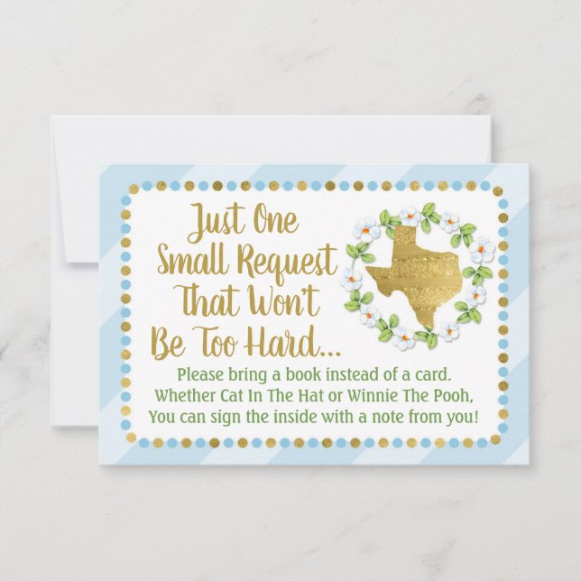 Texas Blue Gold Baby Shower Bring A Book Card (Front)