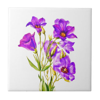 Texas Bluebells Eustoma Russellianum Watercolor Tile