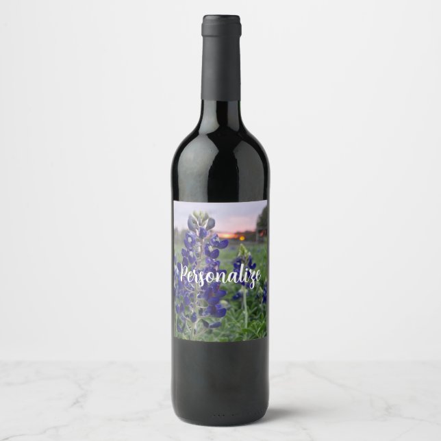Texas Bluebonnet Farm Sunset Wine Label (Front)