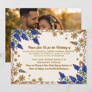 Texas Bluebonnet Floral Photo Wedding Invitation