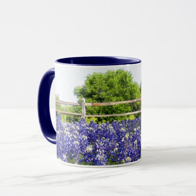 Texas Bluebonnet Flower Art Country Fence Mug (Front Left)
