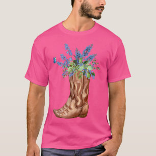Texas Bluebonnet Flower Cowgirl Rodeo Boots T-Shirt