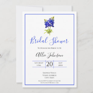 Texas Bluebonnet Flowers, Modern Wedding, Bridal Invitation