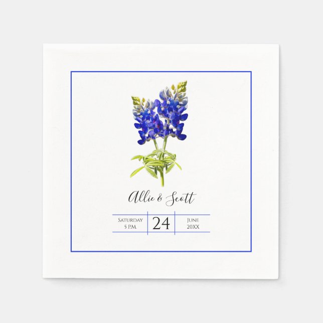 Texas Bluebonnet Flowers, Modern Wedding Napkin (Front)