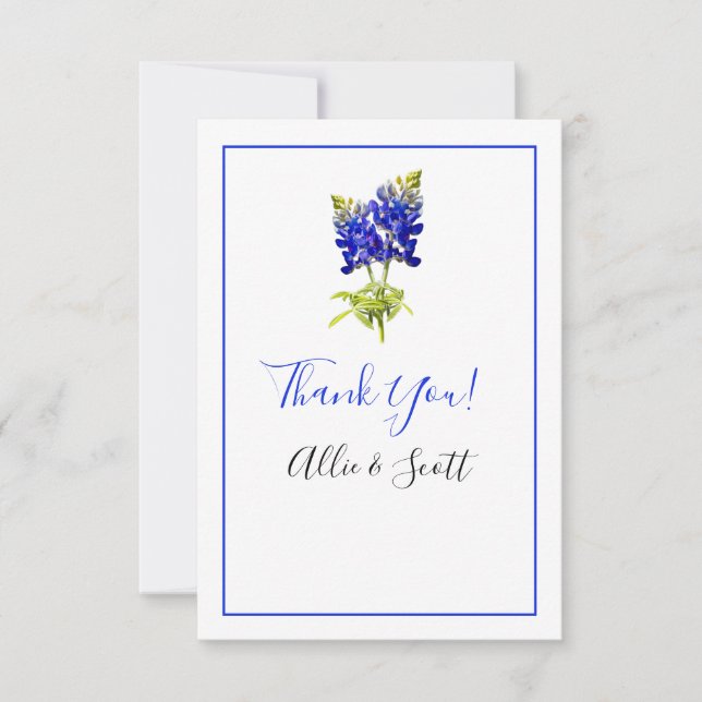 Texas Bluebonnet Flowers, Modern Wedding Thank You (Front)