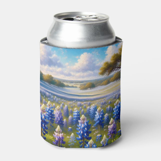 Texas Bluebonnet Meadow Landscape Can Cooler (Can Front)