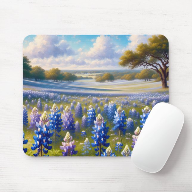 Texas Bluebonnet Meadow Landscape Mouse Mat (With Mouse)