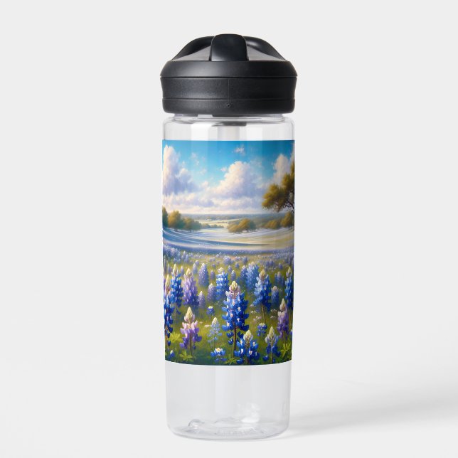 Texas Bluebonnet Meadow Landscape Water Bottle (Front)