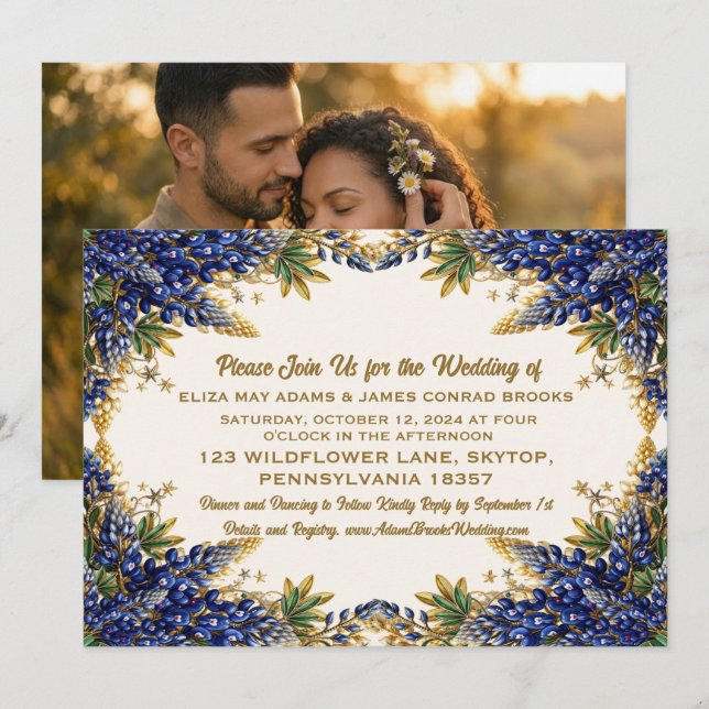 Texas Bluebonnet Photo Wedding Invitation (Front/Back)