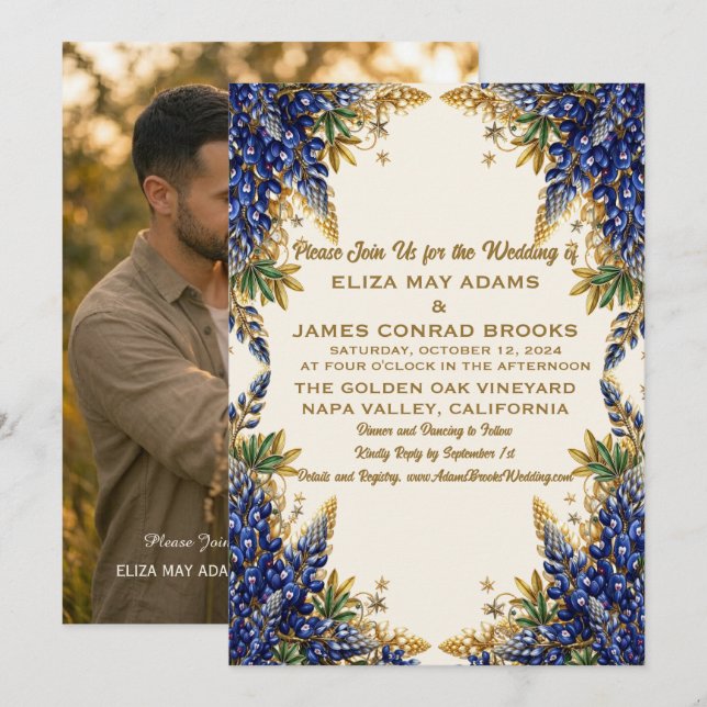 Texas Bluebonnet Photo Wedding Invitation (Front/Back)