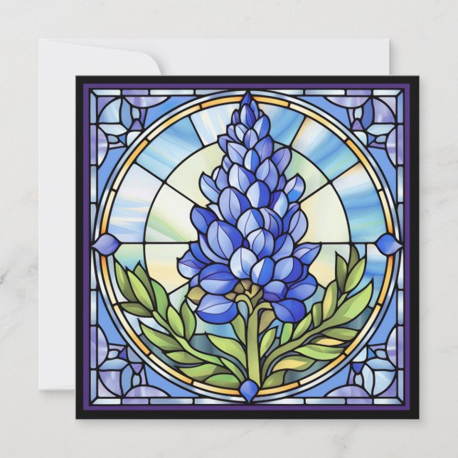 Texas Bluebonnet Stained Glass Invitation (Front)