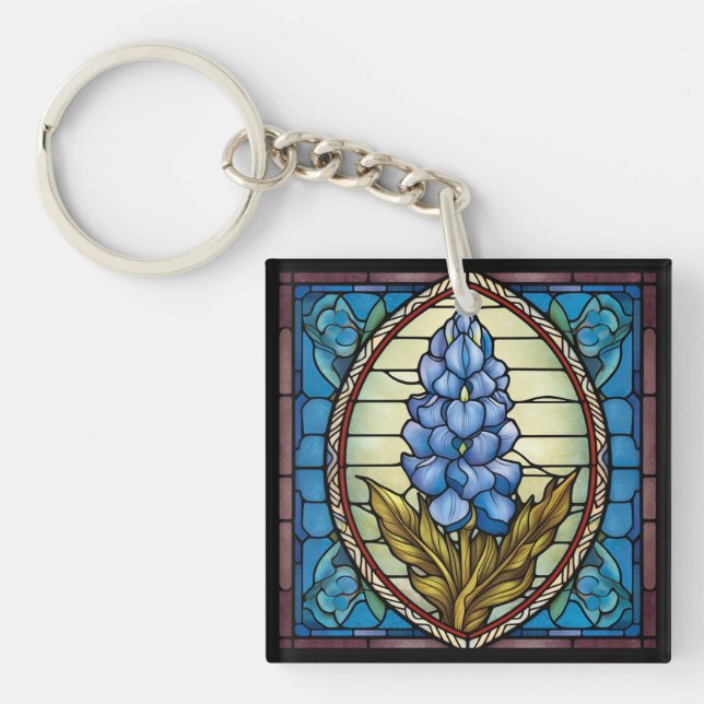 Texas Bluebonnet Stained Glass Key Ring (Front)