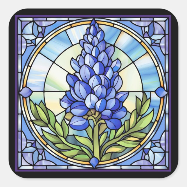 Texas Bluebonnet Stained Glass Square Sticker (Front)