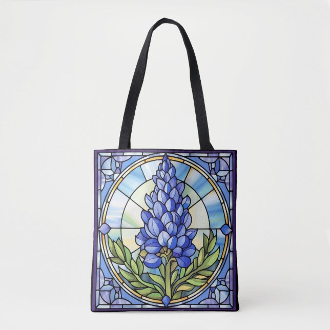 Texas Bluebonnet Stained Glass Tote Bag (Front)