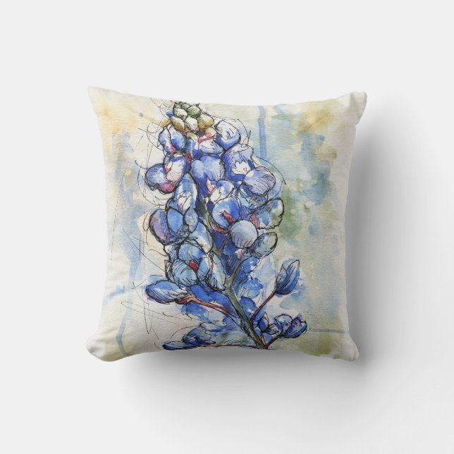 Texas Bluebonnet Watercolor Flower Design Cushion (Front)