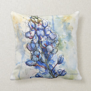 Texas Bluebonnet Watercolor Flower Design Cushion